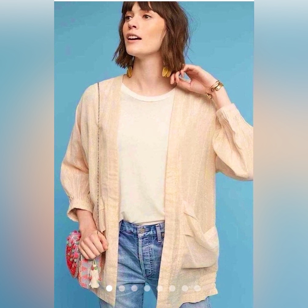 Anthropologie Hei Hei Cardigan glittery open front in pink & gold Size M/L